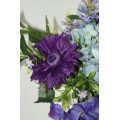 Large Vintage Metal Jug with Blue and Purple Floral Arrangement